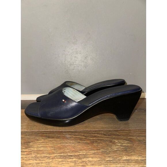 Tommy Hilfiger Navy Blue Marie Leather Sandals Size 10 - Picture 2 of 12